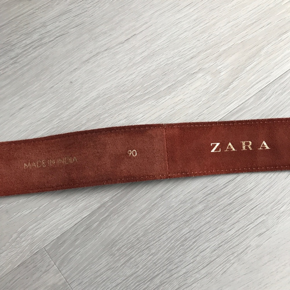 ZARA WIDE BRASS BUCKLE BELT LEATHER WOMENS 34 - Picture 2 of 9